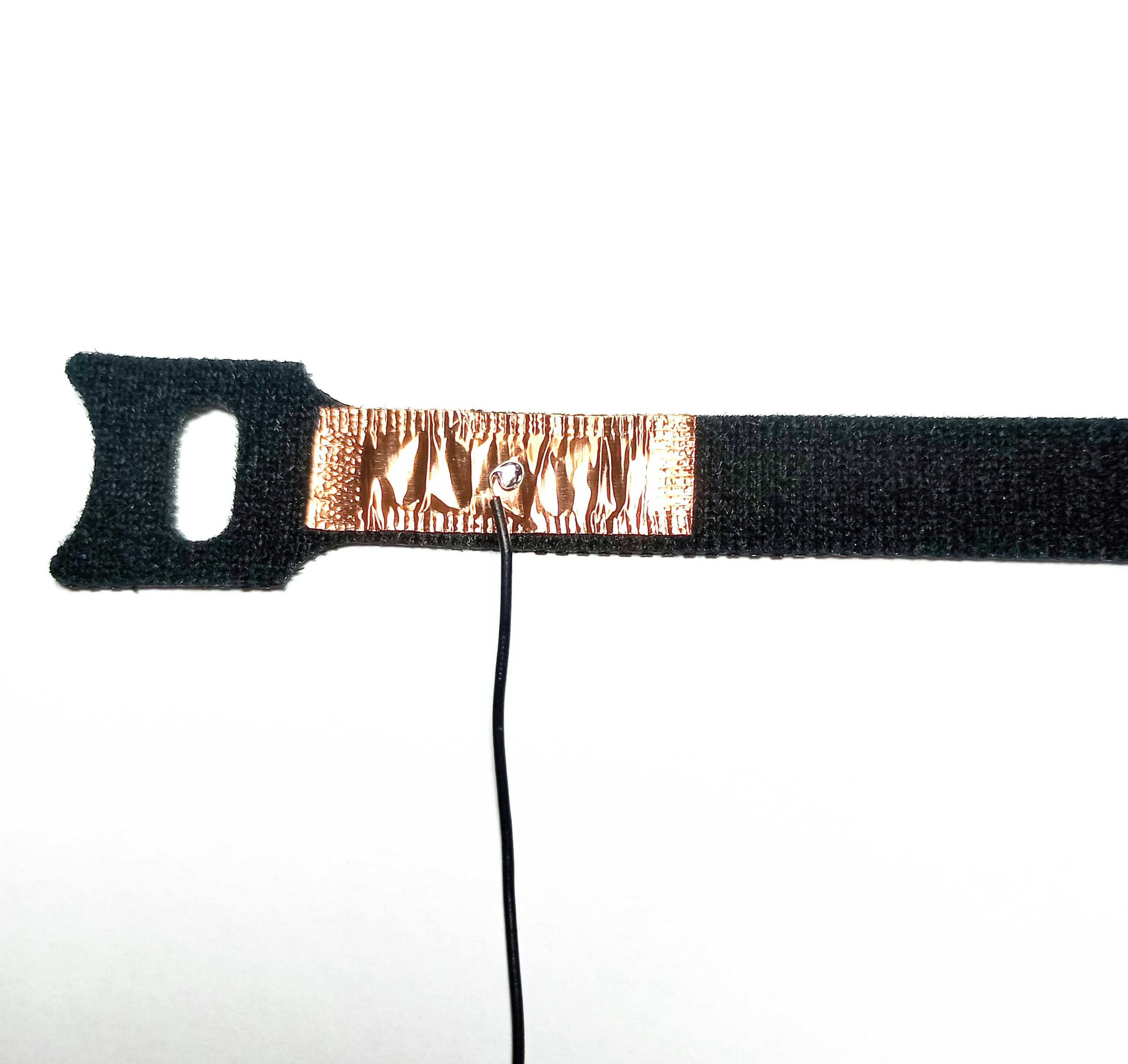 Completed Velcro sensor strap with its connector soldered in place